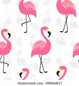 Beautiful seamless pattern with pink flamingo, trendy fashion textile print