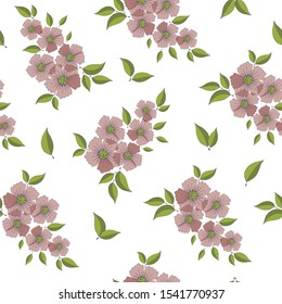 Beautiful seamless pattern with pink flowers and leaves. Seamless pattern of pink sakura flowers