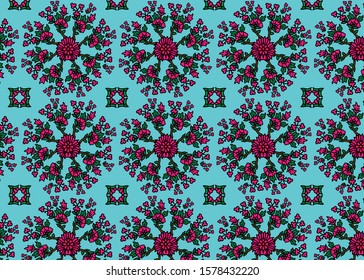 beautiful seamless pattern of pink flowers vintage art in mandala style. perfect to use for textile, wrapping, wallpaper tile, cover, etc.