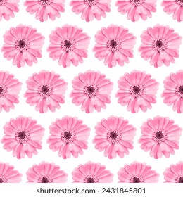 Beautiful seamless pattern with pink flowers on white background. Vector illustration.