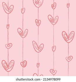 Beautiful seamless pattern with pink hearts. Vector illustration.