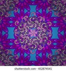 Beautiful seamless pattern with pink and purple flowers. Spring background. Vector illustration.
