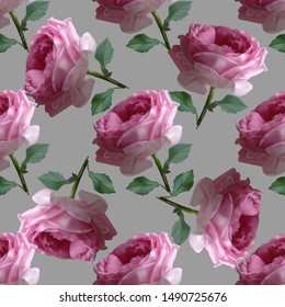 Schönes, nahtloses Muster mit rosafarbenen Rosen auf grauem Hintergrund.Vektorillustration-Abbildung.