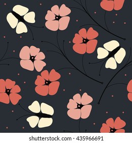 Beautiful seamless pattern with poppy flowers and butterflies on blue background. Template can be used for design fabric, linen, tile, wallpaper and more creative designs.