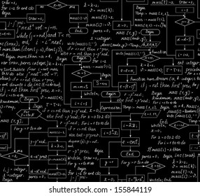 Bonito padrão sem costura com o diagrama de fluxo do programa e o código