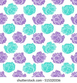 beautiful seamless pattern of purple and turquoise sketch cabbage. hand-drawn illustration