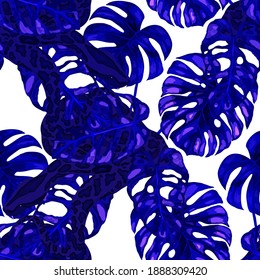 Beautiful seamless pattern with python and tropical leaves. Beautiful allover print with hand drawn exotic plants and snake. Swimwear botanical design. Vector	