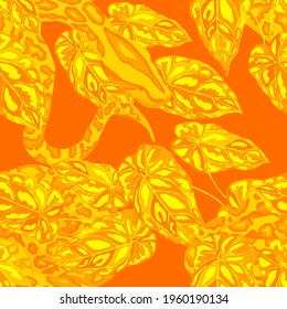 Beautiful seamless pattern with python and tropical leaves. Beautiful allover print with hand drawn exotic plants and snake. Swimwear botanical design. Vector	
