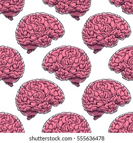 beautiful seamless pattern of realistic brain. hand-drawn illustration