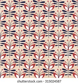Beautiful seamless pattern with red flowers