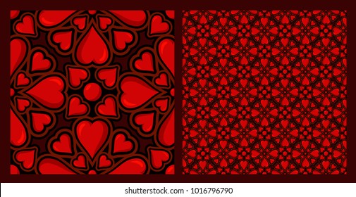 Beautiful seamless pattern with red hearts on dark background