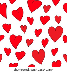 Beautiful seamless pattern with red hearts. Background romantic design. Design elements for Valentine's day and wedding