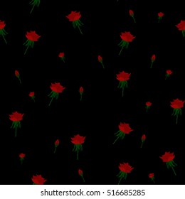 Beautiful seamless pattern with red roses on black background.Vector illustration. Rose seamless.