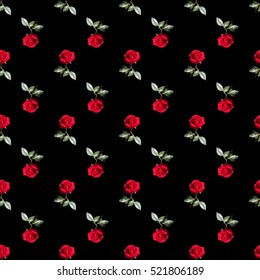 Beautiful seamless pattern with red roses on black background.Vector illustration.