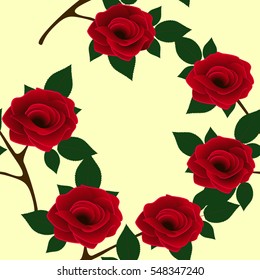 Beautiful seamless pattern with red roses on a yellow background.