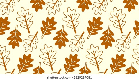 A beautiful seamless pattern repeating stylized oak leaves in varying shades of amber and tan. This elegant foliage design embodies the spirit of autumn, providing a perfect backdrop for invitations, gift wrapping, seasonal home accessories, or stationery projects seeking a natural, cozy aesthetic.