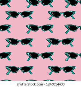 Beautiful Seamless pattern with retro hand drawn sunglasses. Beauty summer texture Illustration design for fashion,fabric.web,wallpaper, and all prints on pastel pink background color
