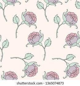 Beautiful seamless pattern with roses. contour lines. design greeting card and invitation of the birthday, Valentine's Day, mother's day, other holiday. 