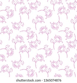 Beautiful seamless pattern with roses. contour lines. design greeting card and invitation of the birthday, Valentine's Day, mother's day, other holiday. 