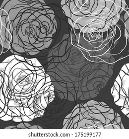 beautiful seamless pattern with roses  in a hand-drawn graphic style in black-white colors