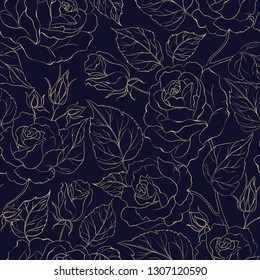 Beautiful seamless pattern of roses. Vector floral illustration in vintage style.