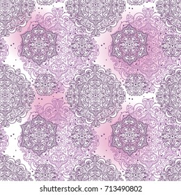 beautiful seamless pattern with rosette ornaments, romantic palette, vector illustration
