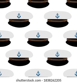
Hermoso patrón sin costura con el capitán del mar topado sobre un fondo blanco. Artículos marinos de estilo plano.
Ilustración vectorial de existencias para la decoración y el diseño, textiles,
papel tapiz, papel envolvente