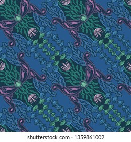 Beautiful seamless pattern with sea plants. Nautical style pattern. Vector texture for wallpapers, textile, fabric.