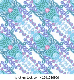 Beautiful seamless pattern with sea plants. Nautical style pattern. Vector texture for wallpapers, textile, fabric.