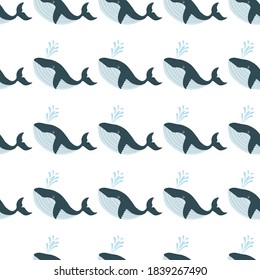 
Beautiful seamless pattern with sea whale on a white background. Marine reptiles in a flat style. Cartoon wildlife for web pages.
Stock vector illustration for decor and design, textiles,
wallpaper