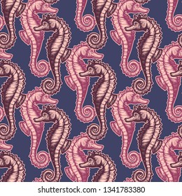 Beautiful seamless pattern with seahorses. Nautical style pattern. Vector texture for wallpapers, textile, fabric.