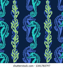 Beautiful seamless pattern with seahorses. Nautical style pattern. Vector texture for wallpapers, textile, fabric.