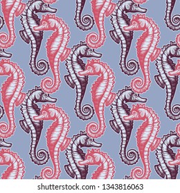 Beautiful seamless pattern with seahorses. Nautical style pattern. Vector texture for wallpapers, textile, fabric.