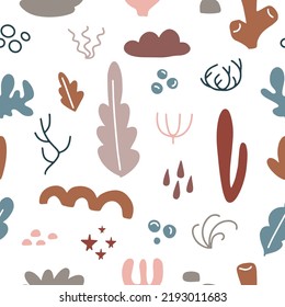 Hermoso patrón sin costura con algas marinas, plantas submarinas marinas. Ilustración del vector de fondo marino