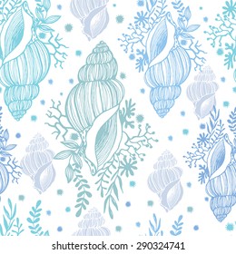 Beautiful seamless pattern with shells. Sea pattern