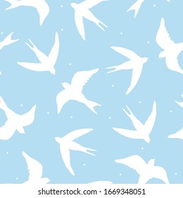 Beautiful seamless pattern with silhouette swallow birds. Perfect vector illustration.