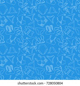 beautiful seamless pattern of sketch blue swimsuits. hand-drawn illustration