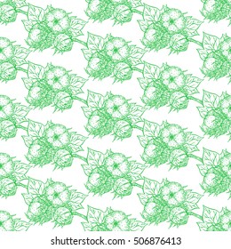 beautiful seamless pattern of sketch cotton branches. hand-drawn illustration