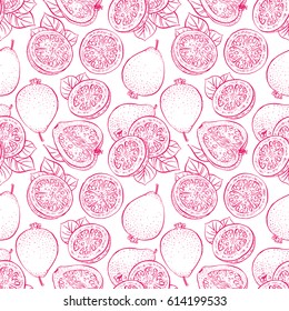beautiful seamless pattern of sketch delicious ripe guava. hand-drawn illustration