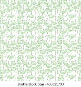 Beautiful seamless pattern with sketch green ginkgo leaves. hand-drawn illustration