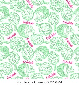 beautiful seamless pattern of sketch green artichokes. hand-drawn illustration