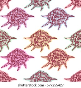 beautiful seamless pattern of sketch varicolored seashells. hand-drawn illustration