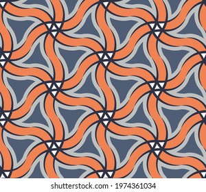 beautiful seamless pattern of smoothly curved stripes and shapes. overlapping shapes. triangles and stripes are grouped and arranged in rows. vector 