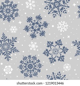 Beautiful seamless pattern with snowflake circle. Vector illustration. Winter background for Christmas or New Year design. Winter motifs