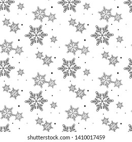 Beautiful seamless pattern with snowflake circle. Vector illustration. Winter background for Christmas or New Year design. Winter motifs