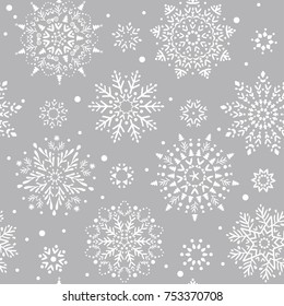 Beautiful seamless pattern with snowflake circle. Vector illustration. Winter background for Christmas or New Year design. Winter motifs