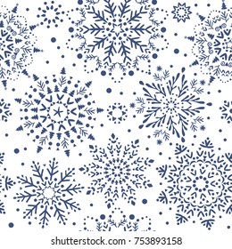 Beautiful seamless pattern with snowflake circle. Vector illustration. Winter background for Christmas or New Year design. Winter motifs