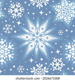 Beautiful seamless pattern with snowflake. Vector illustration. Winter background for Christmas or New Year design. Winter motifs