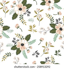 Beautiful seamless pattern with spring flowers. Bright illustration, can be used for creating card, invitation card for wedding,wallpaper and textile.