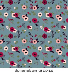 Beautiful seamless pattern with spring flowers. Bright illustration, can be used for greeting card, invitation card for wedding,wallpaper and textile.